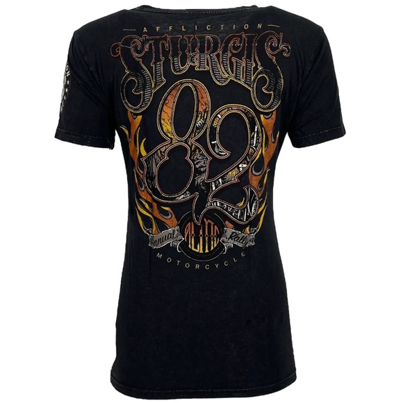 Affliction Women's T-Shirt Strugis 82 Biker Tattoo - Picture 4 of 12